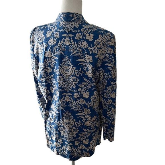 NWOT 1990’s  Vintage Cathy Daniel’s Blue White Floral Linen Cotton Blazer S - Picture 4 of 12
